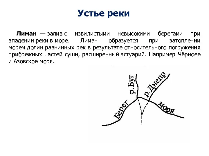 Лиман — залив с извилистыми невысокими берегами при впадении реки