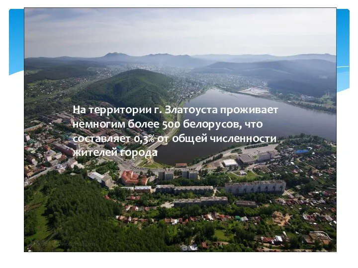 На территории г. Златоуста проживает немногим более 500 белорусов, что