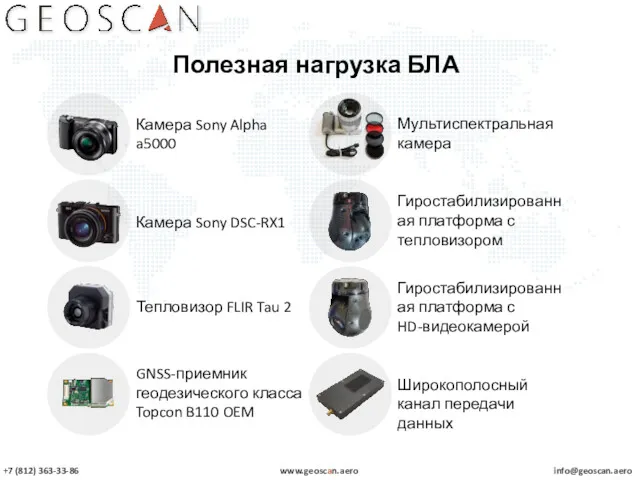 +7 (812) 363-33-86 info@geoscan.aero www.geoscan.aero Полезная нагрузка БЛА Камера Sony