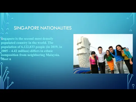 SINGAPORE NATIONALITIES Singapore is the second most densely populated country