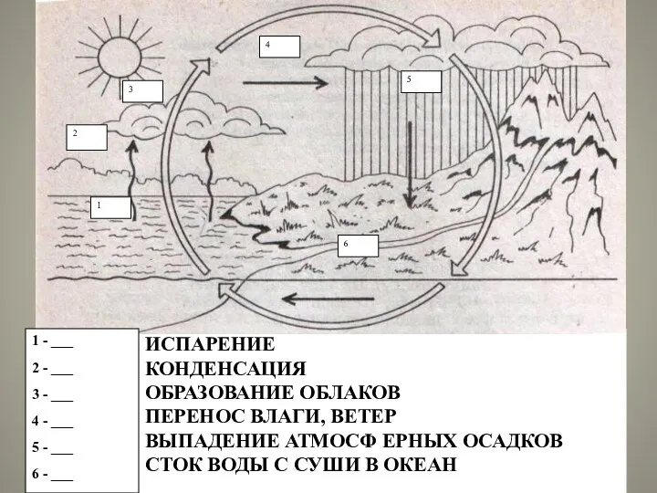 ИСПАРЕНИЕ КОНДЕНСАЦИЯ ОБРАЗОВАНИЕ ОБЛАКОВ ПЕРЕНОС ВЛАГИ, ВЕТЕР ВЫПАДЕНИЕ АТМОСФ ЕРНЫХ