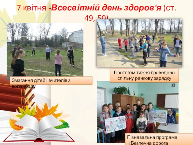 7 квітня -Всесвітній день здоров'я (ст. 49, 50) Змагання дітей і вчителів з