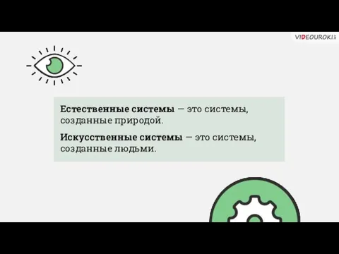 Естественные системы — это системы, созданные природой. Искусственные системы — это системы, созданные людьми.