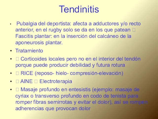 Tendinitis Pubalgia del deportista: afecta a adductores y/o recto anterior, en el rugby