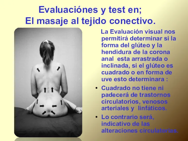 Evaluaciónes y test en; El masaje al tejido conectivo. La