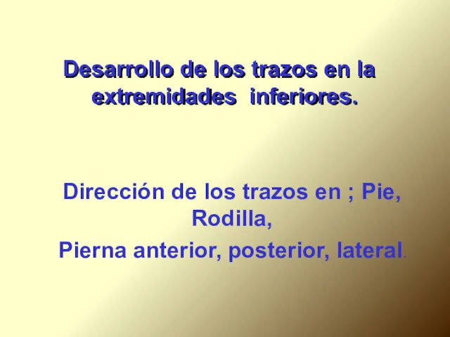 Desarrollo de los trazos en la extremidades inferiores. Dirección de