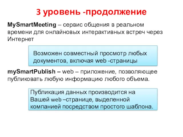 3 уровень -продолжение MySmartMeeting – сервис общения в реальном времени для онлайновых интерактивных
