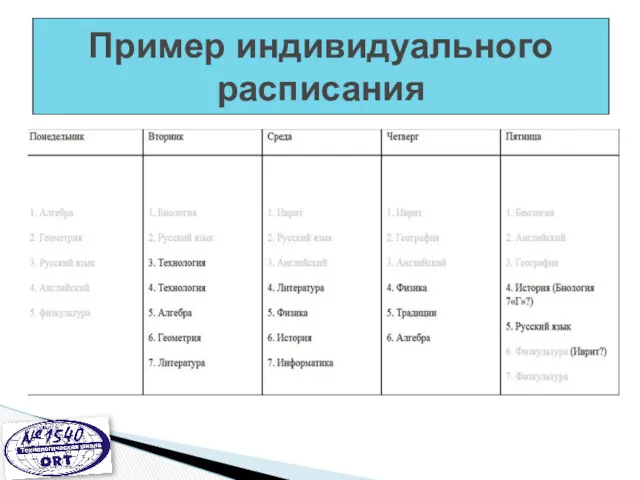 Пример индивидуального расписания