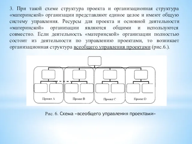 Рис. 6. Схема «всеобщего управления проектами» 3. При такой схеме