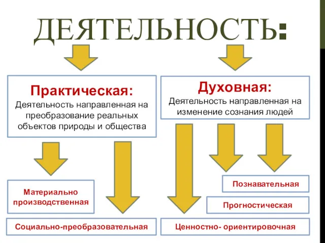 ДЕЯТЕЛЬНОСТЬ: Практическая: Деятельность направленная на преобразование реальных объектов природы и