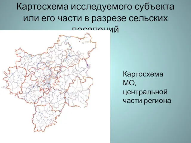 Картосхема исследуемого субъекта или его части в разрезе сельских поселений Картосхема МО, центральной части региона