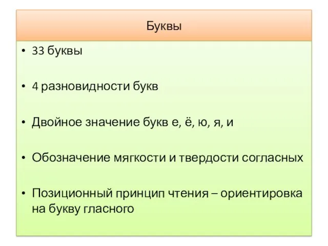 Буквы 33 буквы 4 разновидности букв Двойное значение букв е,