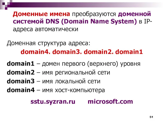 Доменные имена преобразуются доменной системой DNS (Domain Name System) в