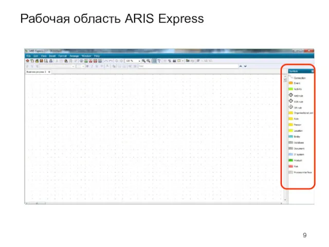 Рабочая область ARIS Express