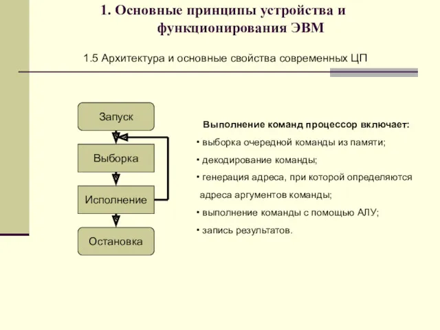 1. Основные принципы устройства и функционирования ЭВМ 1.5 Архитектура и