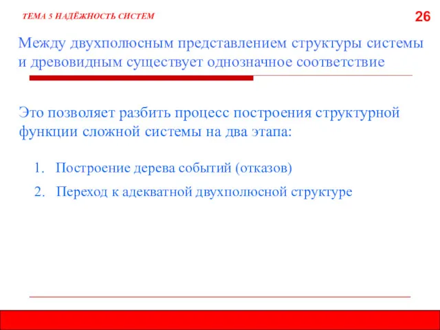 26 Между двухполюсным представлением структуры системы и древовидным существует однозначное