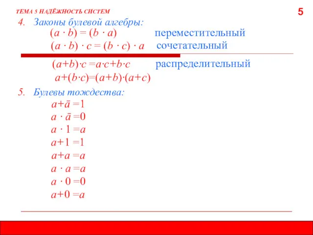 5 ТЕМА 5 НАДЁЖНОСТЬ СИСТЕМ (а · b) = (b