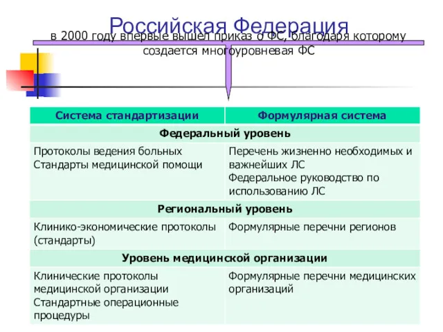 Российская Федерация в 2000 году впервые вышел приказ о ФС, благодаря которому создается многоуровневая ФС