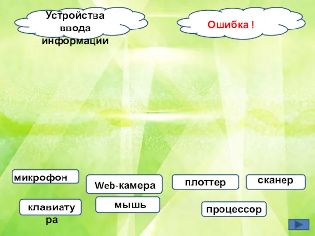 Устройства ввода информации Ошибка ! процессор