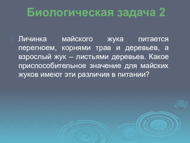 Биологическая задача 2 Личинка майского жука питается перегноем, корнями трав