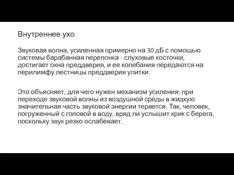 Внутреннее ухо Звуковая волна, усиленная примерно на 30 дБ с