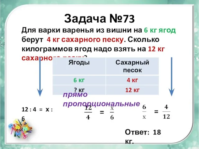 Задача №73 Для варки варенья из вишни на 6 кг