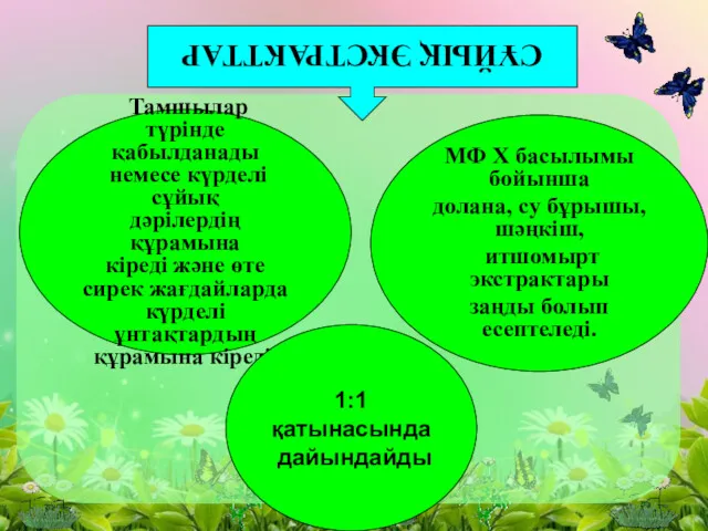 СҰЙЫҚ ЭКСТРАКТТАР Тамшылар түрiнде қабылданады немесе күрделi сұйық дәрiлердiң құрамына