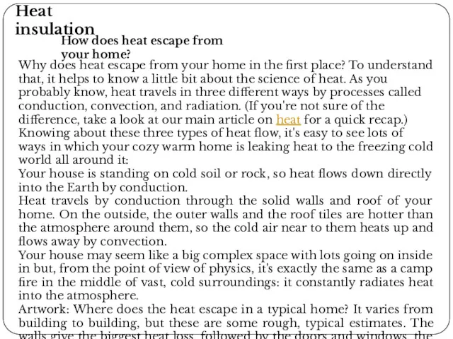 Heat insulation How does heat escape from your home? Why does heat escape