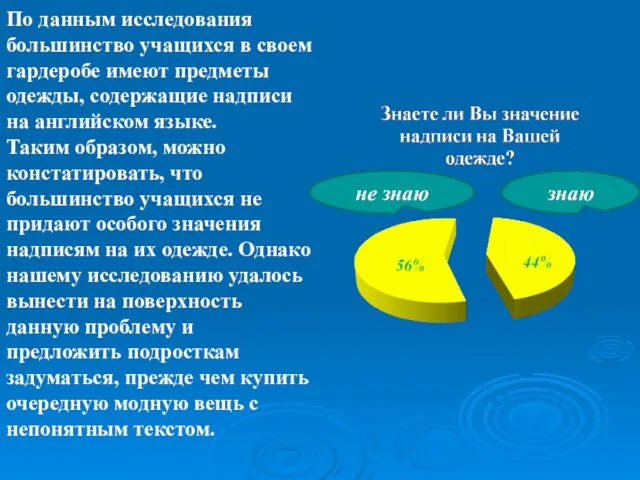 По данным исследования большинство учащихся в своем гардеробе имеют предметы