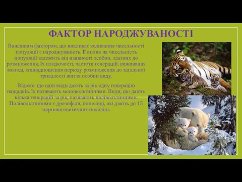 ФАКТОР НАРОДЖУВАНОСТІ Важливим фактором, що викликає коливання чисельності популяції є