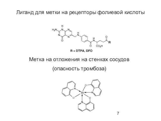 Лиганд для метки на рецепторы фолиевой кислоты Метка на отложения на стенках сосудов (опасность тромбоза)