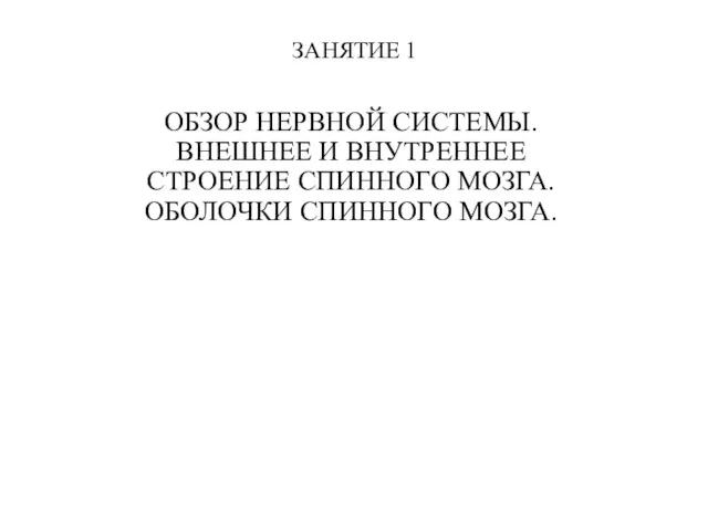 ЗАНЯТИЕ 1 ОБЗОР НЕРВНОЙ СИСТЕМЫ. ВНЕШНЕЕ И ВНУТРЕННЕЕ СТРОЕНИЕ СПИННОГО МОЗГА. ОБОЛОЧКИ СПИННОГО МОЗГА.