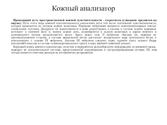 Проводящий путь пространственной кожной чувствительности - стереогноза (узнавание предметов на