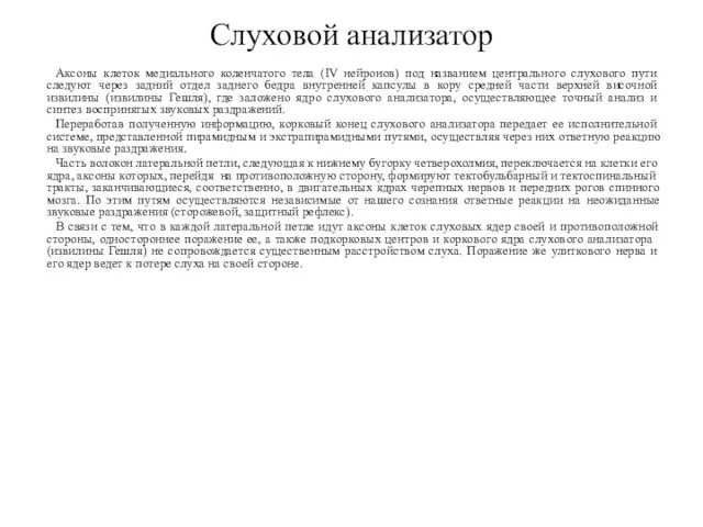 Аксоны клеток медиального коленчатого тела (IV нейронов) под названием центрального