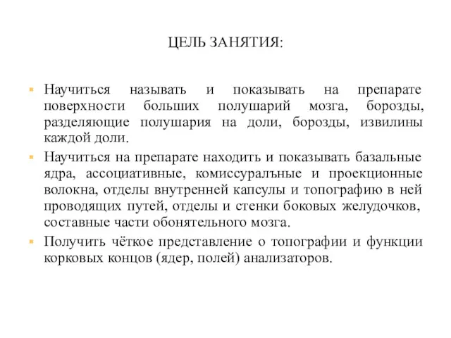 ЦЕЛЬ ЗАНЯТИЯ: Научиться называть и показывать на препарате поверхности больших