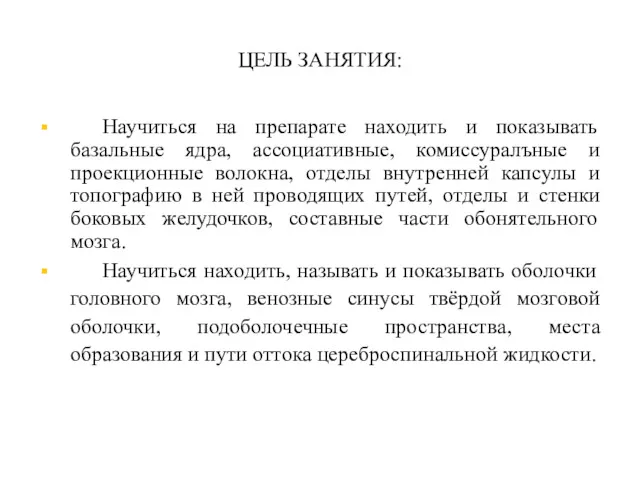 ЦЕЛЬ ЗАНЯТИЯ: Научиться на препарате находить и показывать базальные ядра,