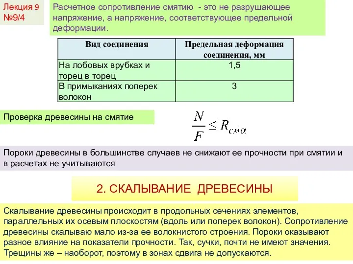 Лекция 9 №9/4 Расчетное сопротивление смятию - это не разрушающее