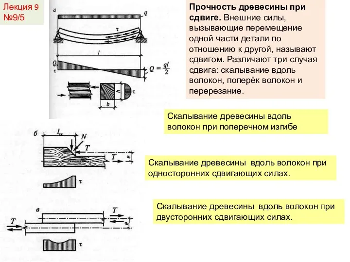 Лекция 9 №9/5 Скалывание древесины вдоль волокон при поперечном изгибе