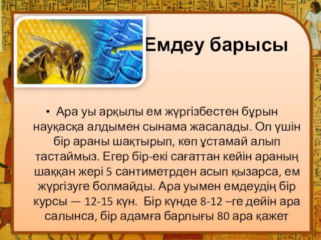 Емдеу барысы Ара уы арқылы ем жүргізбестен бұрын науқасқа алдымен