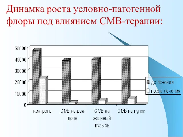 Динамка роста условно-патогенной флоры под влиянием СМВ-терапии: