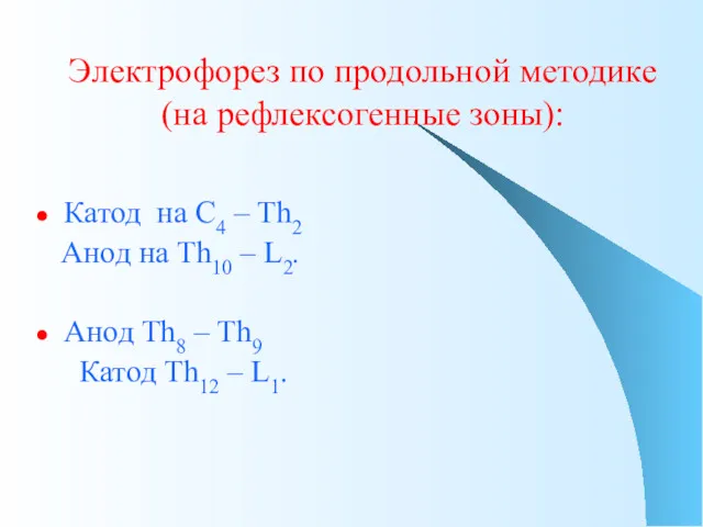 Электрофорез по продольной методике (на рефлексогенные зоны): Катод на C4