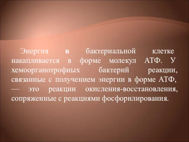 Энергия в бактериальной клетке накапливается в форме молекул АТФ. У