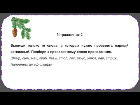 Упражнение 2 Выпиши только те слова, в которых нужно проверить