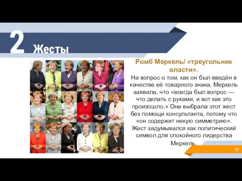 2 Жесты Ромб Меркель/ «треугольник власти». На вопрос о том,