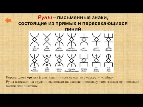 Руны – письменные знаки, состоящие из прямых и пересекающихся линий