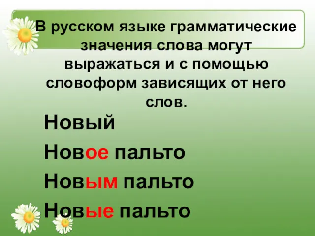В русском языке грамматические значения слова могут выражаться и с