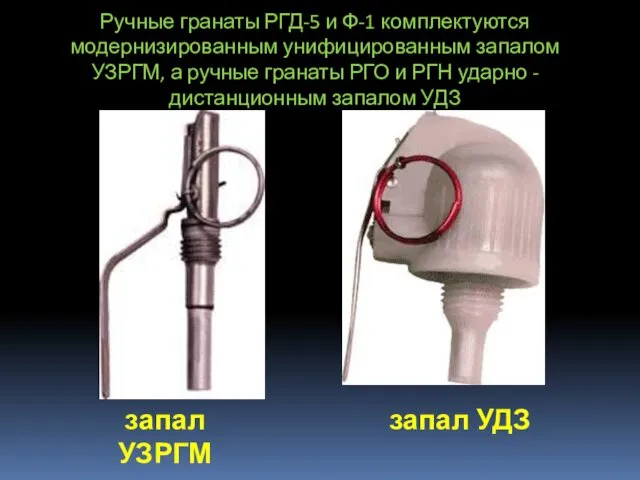 Ручные гранаты РГД-5 и Ф-1 комплектуются модернизированным унифицированным запалом УЗРГМ,