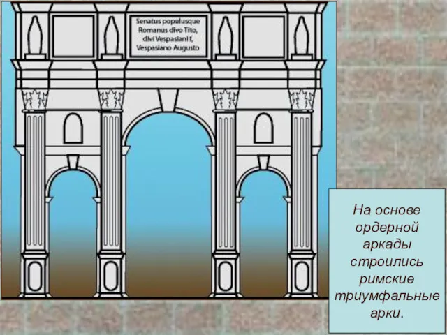 На основе ордерной аркады строились римские триумфальные арки.