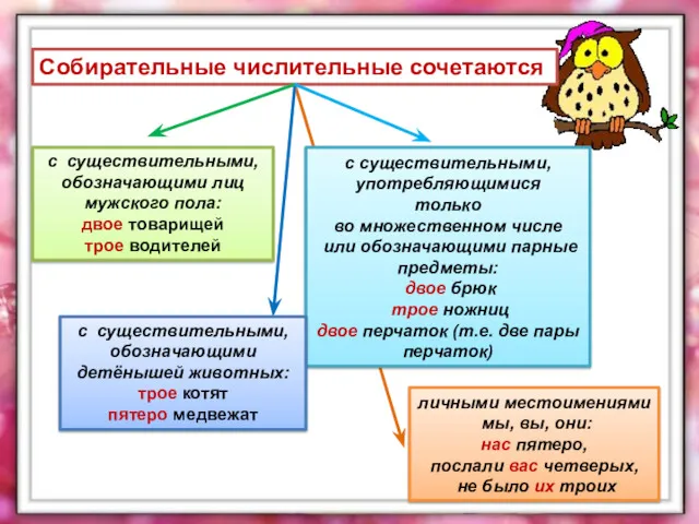 Собирательные числительные сочетаются с существительными, обозначающими лиц мужского пола: двое