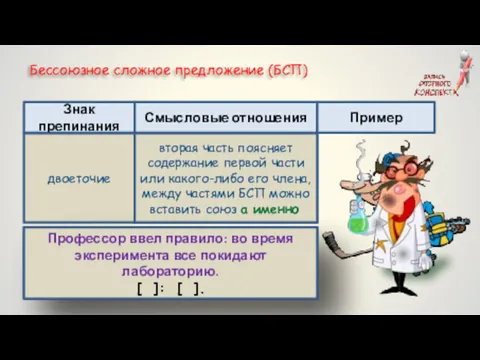 Знак препинания Смысловые отношения Пример двоеточие вторая часть поясняет причину